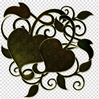 Green hearts with curls, black hearts illustration transparent background PNG clipart