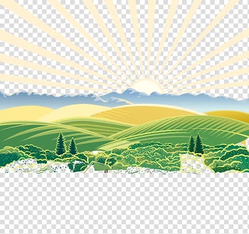Green hills and sunrise , Forest Illustration, forest transparent background PNG clipart
