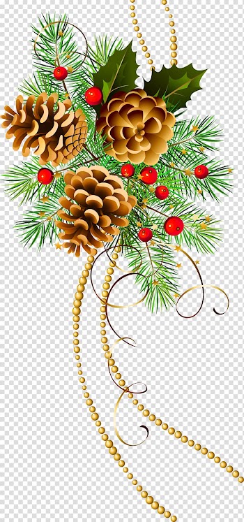 Green holiday tree illustration, Christmas decoration Christmas ornament Christmas tree , Three Christmas Cones with Pine Branch transparent background PNG clipart