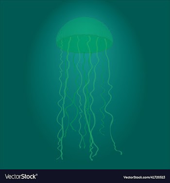 green jellyfish in deep water