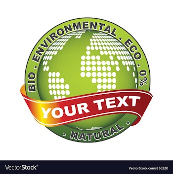 Green label with earth vector image