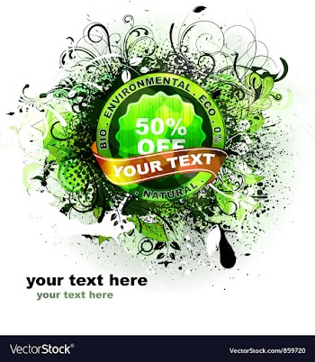 Green label with floral vector image