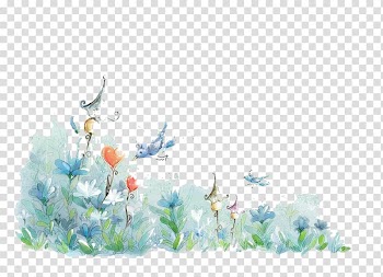 Green leafed plant , Cartoon Comics Poster Watercolor painting Illustration, deep sea transparent background PNG clipart