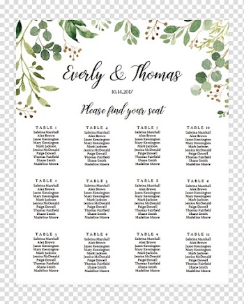Green leaves background with text overlay, Wedding invitation Seating plan Template Table Microsoft Word, Watercolor With Golden Script Names Wedding Invita transparent background PNG clipart