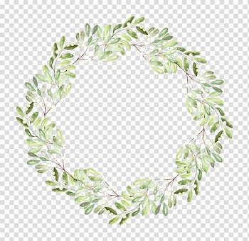Green leaves border illustration, Watercolor painting Christmas decoration , Painted green leaves ring transparent background PNG clipart