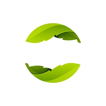 Green leaves icon. Abstract sphere logo, volume icon design template element