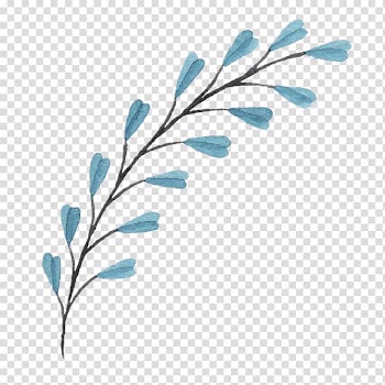 Green leaves illustration, Flower Drawing Ink, Blue branches flowers transparent background PNG clipart
