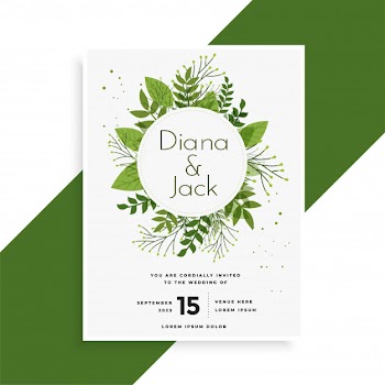 Green leaves wedding invitation card design Free Vector