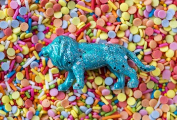 Green Lion Figure on Assorted-color Sprinkles