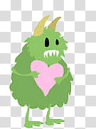 Green monster holding pink heart transparent background PNG clipart