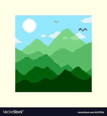 green mountain landscape with sun and birds