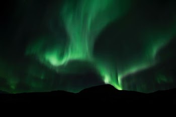 green Northern Lights at night