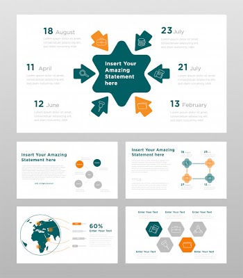 Green orange and gray colored business concept power point presentation pages template Free Vector