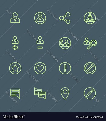  					Green outline various social network actions icons vector image														