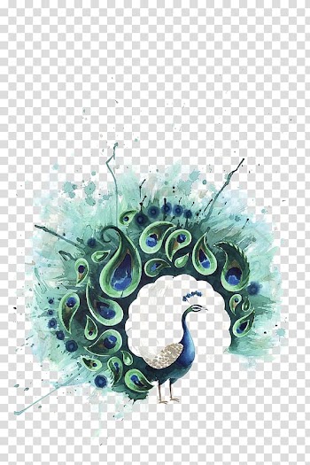 Green peacock illustration, Watercolor painting Peafowl Printmaking Canvas print, peacock transparent background PNG clipart