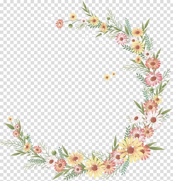 Green, pink, white, and yellow flowers , Flower Watercolor painting , flower wreath transparent background PNG clipart
