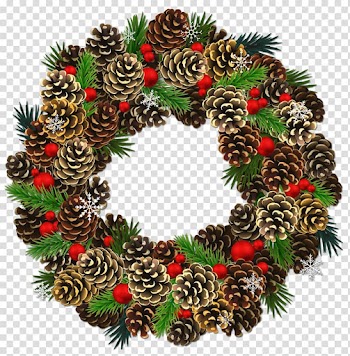 Green, red, and brown Christmas pine cone wreath, Conifer cone Pine , Christmas Pinecone Wreath transparent background PNG clipart