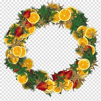 Green, red, and orange sliced fruit wreath, Christmas Crown Oranges transparent background PNG clipart