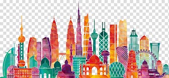 Green, red, and purple cityscape artwork, Taj Mahal Landmark Monument Euclidean , Colorful famous landmarks in Asia transparent background PNG clipart