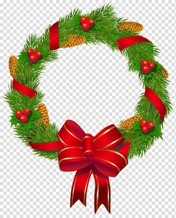 Green, red, and yellow christmas wreath, Christmas decoration Christmas ornament Christmas tree, Christmas Pine Wreath with Red Bow transparent background PNG clipart