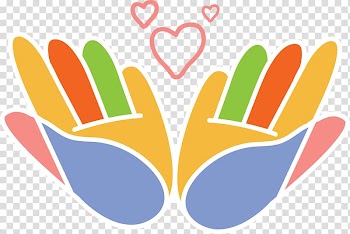 Green-red-brown-and-pink hands illustration, Charity, Cute color hands care transparent background PNG clipart