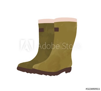 Green rubber boots watercolor vector graphic illustration