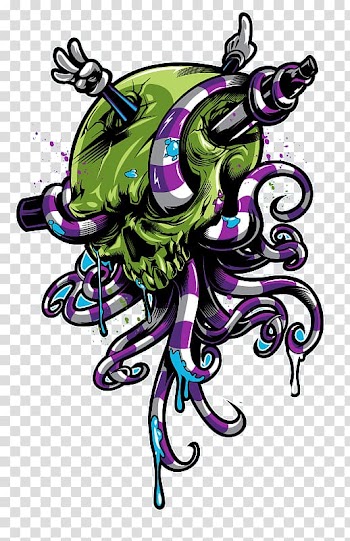 Green skull illustration, Octopus Tentacle Illustration, Tentacle skull transparent background PNG clipart