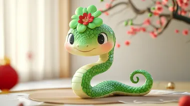 Green Snake Figurine for Living Room: Cute Chinese New Year Cartoon Art