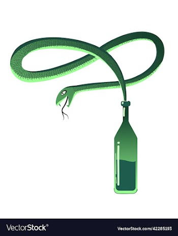 green snake from the bottle with alcohol