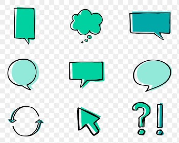 Green speech bubbles png with doodle art design set