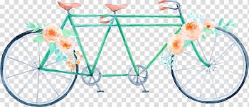 Green tandem bike illustration, Wedding Bicycle Watercolor painting , Double hand-painted bicycle transparent background PNG clipart