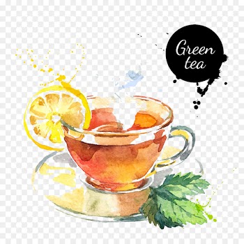 Green tea Watercolor painting Drawing - Watercolor lemon tea 