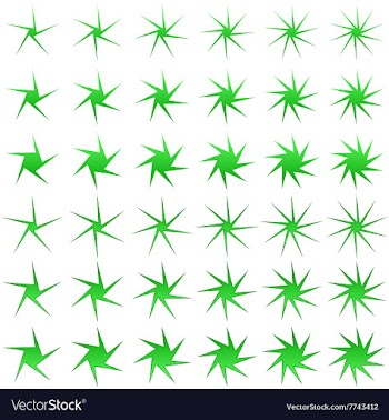 Green thin asymmetric star shape set vector image