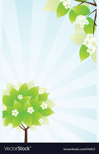 Green tree and sun rays in blue sky vector image