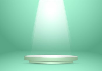 Green wall studio background with podium spotlight Free Vector