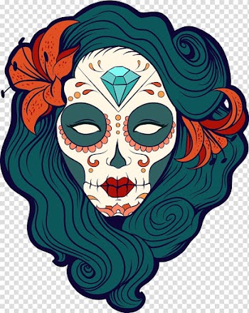 Green, white, and orange La Muerte , United States Calavera Day of the Dead Sticker Decal, Safflower skull makeup transparent background PNG clipart