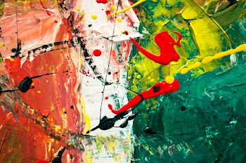 Green, White, and Red Abstract Painting