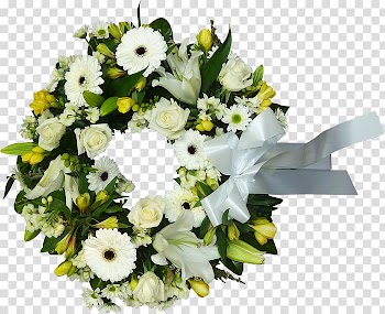 Green, white, and yellow wreath, Funeral home Flower Wreath Cremation, Funeral Free transparent background PNG clipart