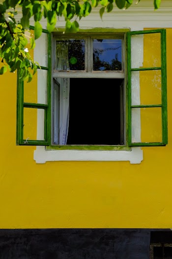 Green Wooden Framed and Clear Glass Window Pane