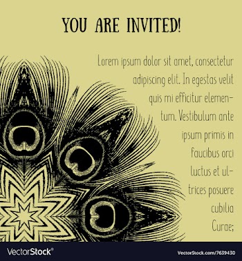 Greeting card with peacock feathers motif vector image