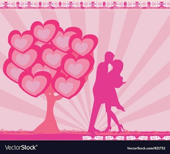 Greeting card with silhouette of romantic couple vector image