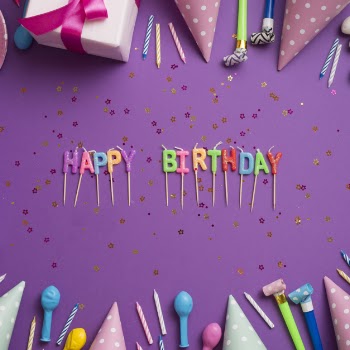 Greeting words surrounded by birthday elements