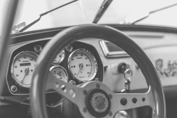 Grey and Black Car Steering Wheel