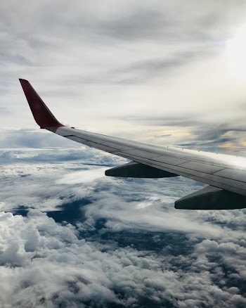 Grey and Red Airliner Wing