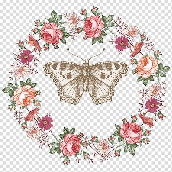 Grey butterfly, Butterfly Drawing Illustration, Retro wreath frame and butterfly transparent background PNG clipart