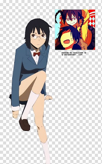 Grey dressed school girl anime illustration transparent background PNG clipart