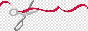 Grey scissors illustration, Red ribbon ribbon cutting transparent background PNG clipart