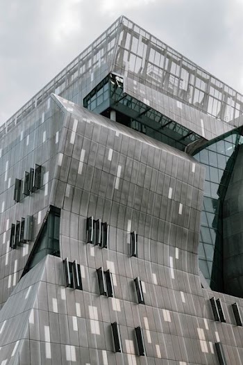 grey structure with glass windows