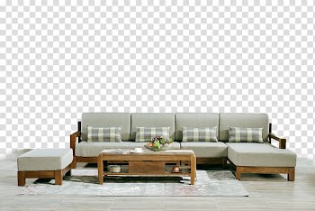 Grey suede sectional couch with brown wooden frame, Paper Bedroom Wall decal , Fabric sofa transparent background PNG clipart