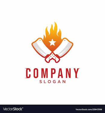 Grill logo knife with flame logo design vector image